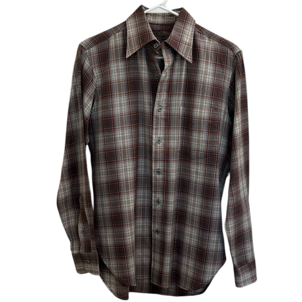 Vintage Sir Pendleton Virgin Wool Blue Brown Plaid Shirt Button Up‎ Size S